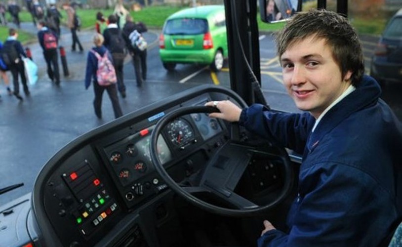 Joseph Edwards driving school bus to his own school! 