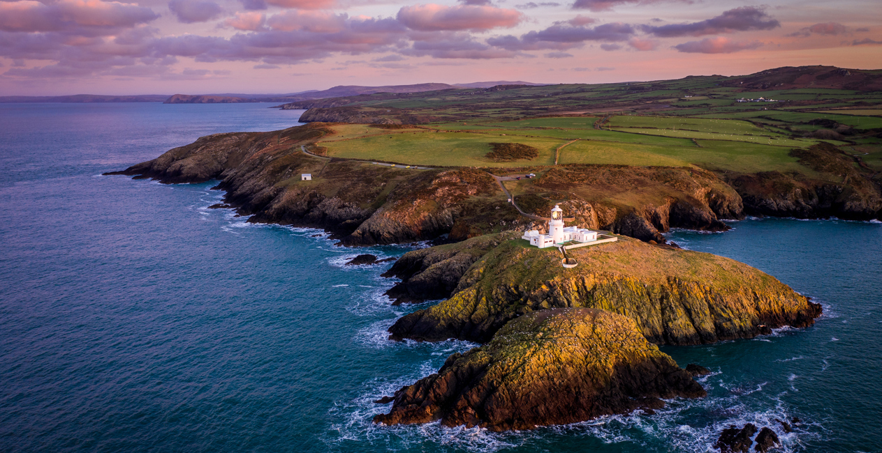 Aerial view of Strumble Head Lighthouse, near Goodwick, Pembrokeshire